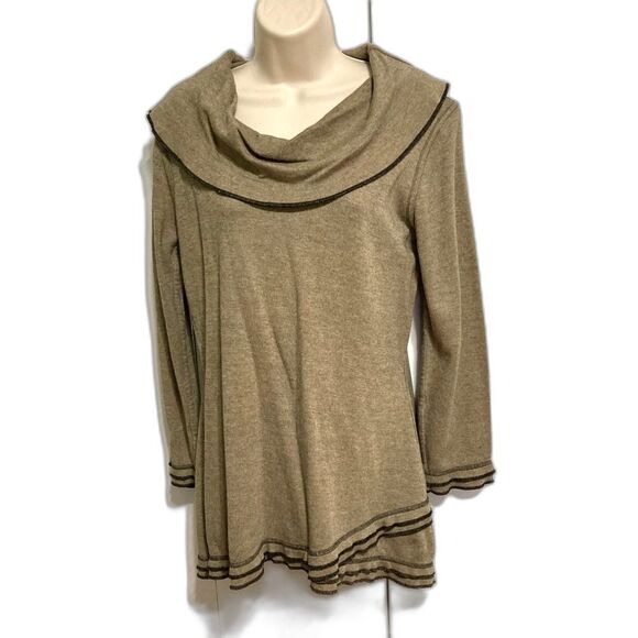 PARSLEY and SAGE Tunic Sweater Brown Black Cowl Neck Asymmetrical Womens Small - Picture 1 of 13